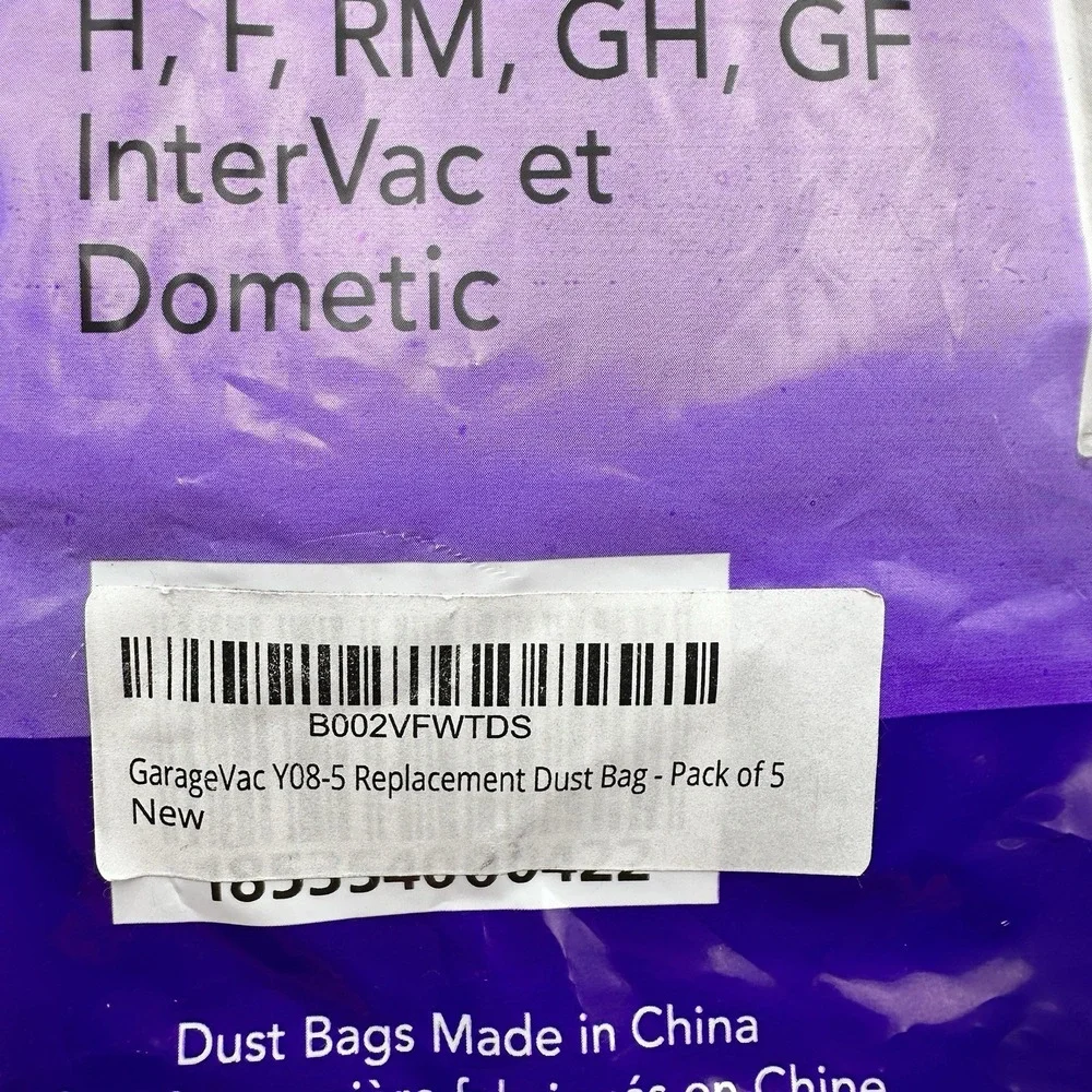 Intervac Y08-5 Replacement Dust‎ Bags 5 Pack OEM Garage Vac Vacuum Bags